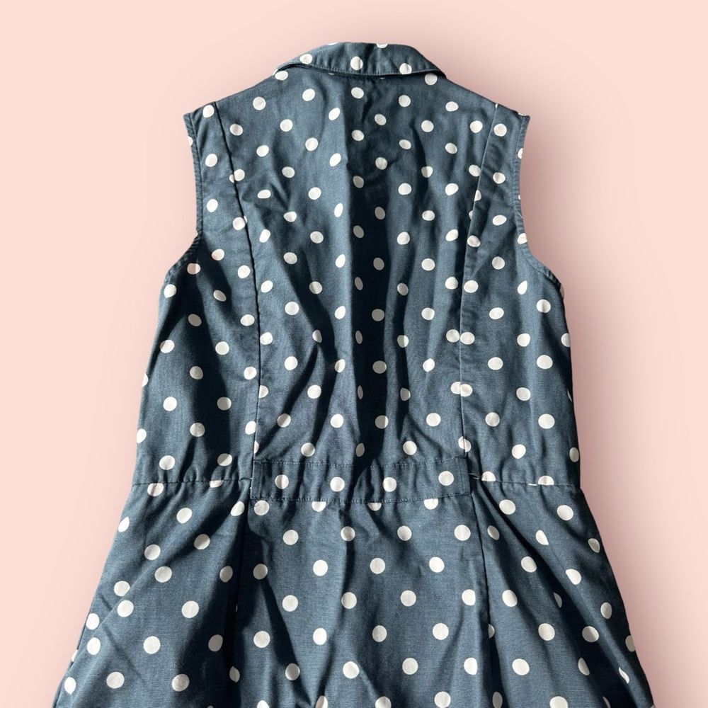 Woman’s Boden Blue Polka Dot Print Tank Top Collar Button Front Dress Size 12 - Picture 13 of 15